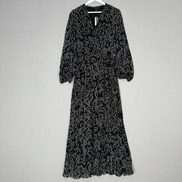 Payal Jain Anthropologie Sheer Maxi Wrap Dress Womens Small Black Printed Party - Picture 2 of 16